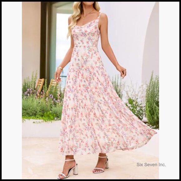 Mesh Floral Maxi Dress Sleeveless Spaghetti Strap Boho Beach Wedding Guest - Picture 3 of 7